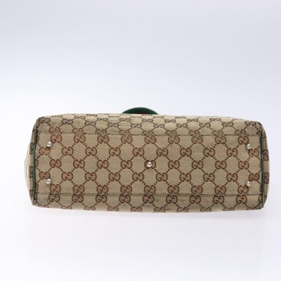 GUCCI GG Canvas Web Sherry Line Tote Bag Beige Green Red Auth - Picture 6 of 16